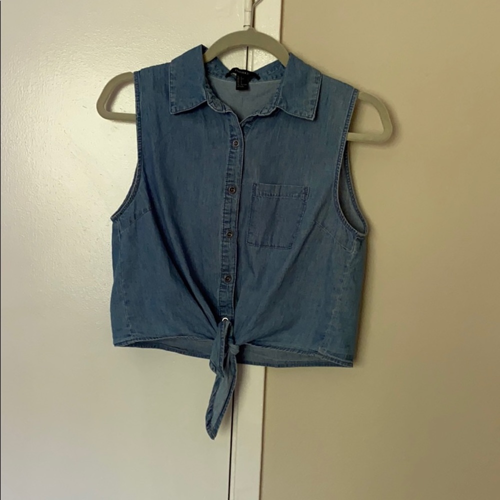 forever 21 cropped jean tank with front tie